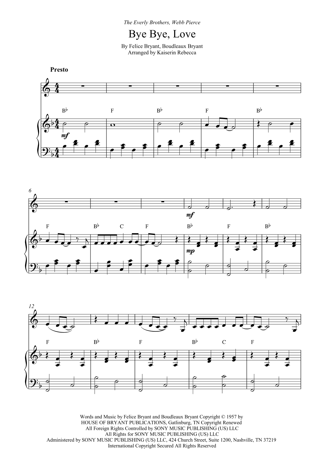 Bye Bye Love (arr. Kaiserin Rebecca)