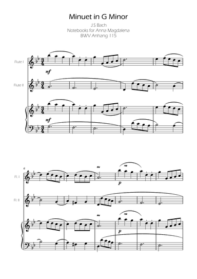 Minuet in G minor BWV Anh. 115 - Bach - Flute Duo (arr. Ygor Nunes Silva)