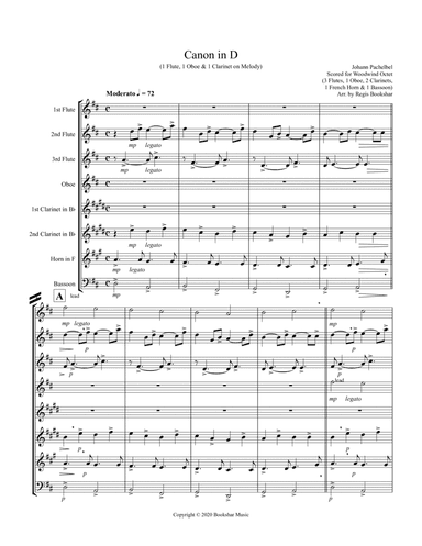 Canon in D (Pachelbel) (D) (Woodwind Octet - 3 Flute, 1 Oboe, 2 Clar, 1 Hrn, 1 Bassoon) (1 Flute, 1 (arr. Regis Bookshar)