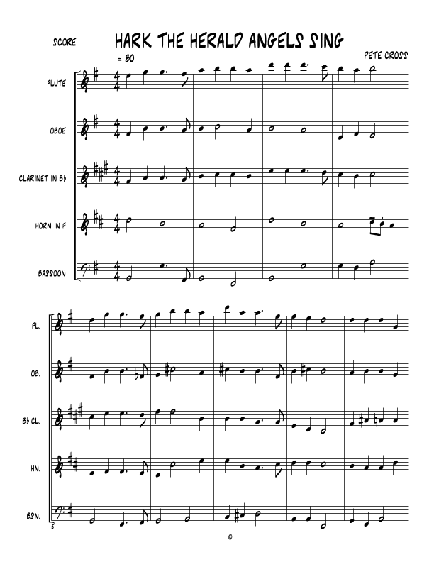 Hark The Herald Angel Sings - Score Only (arr. Pete Cross)