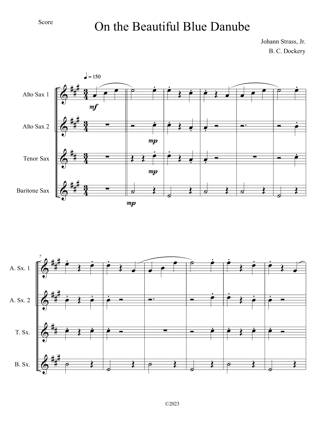 The Blue Danube (Sax Quartet) (arr. B. C. Dockery)