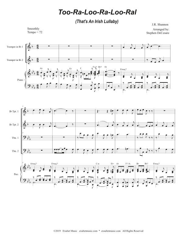 Too-Ra-Loo-Ra-Loo-Ral (That's an Irish Lullaby) (for Brass Quartet and Piano - Alternate Version) (arr. Stephen DeCesare)