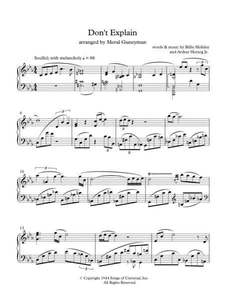 Don't Explain (arr. Meral Guneyman)