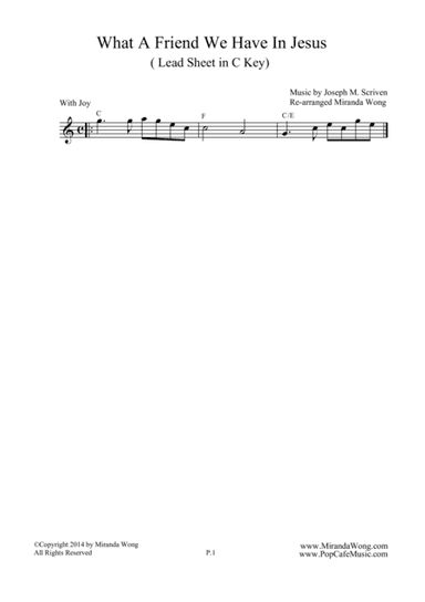 What A Friend We Have In Jesus - Lead Sheet in C Key (arr. Miranda Wong)