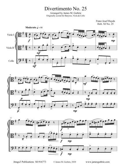 Haydn: Divertimento No. 25 Trio for Two Violas & Cello (arr. James M. Guthrie)