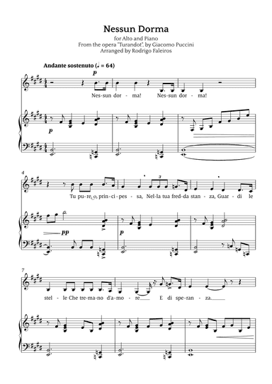Nessun Dorma (for alto and piano) (arr. Rodrigo Faleiros)