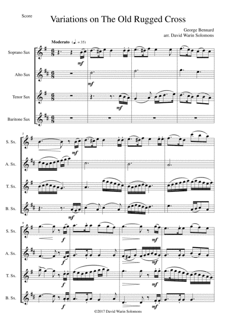 Variations on The Old Rugged Cross for Saxophone quartet (arr. David Warin Solomons)