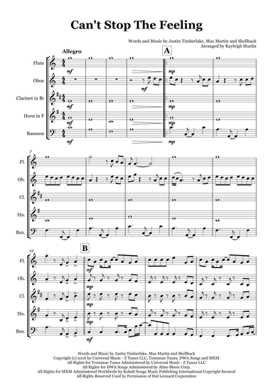 Can't Stop The Feeling! (arr. Kayleigh Huelin)
