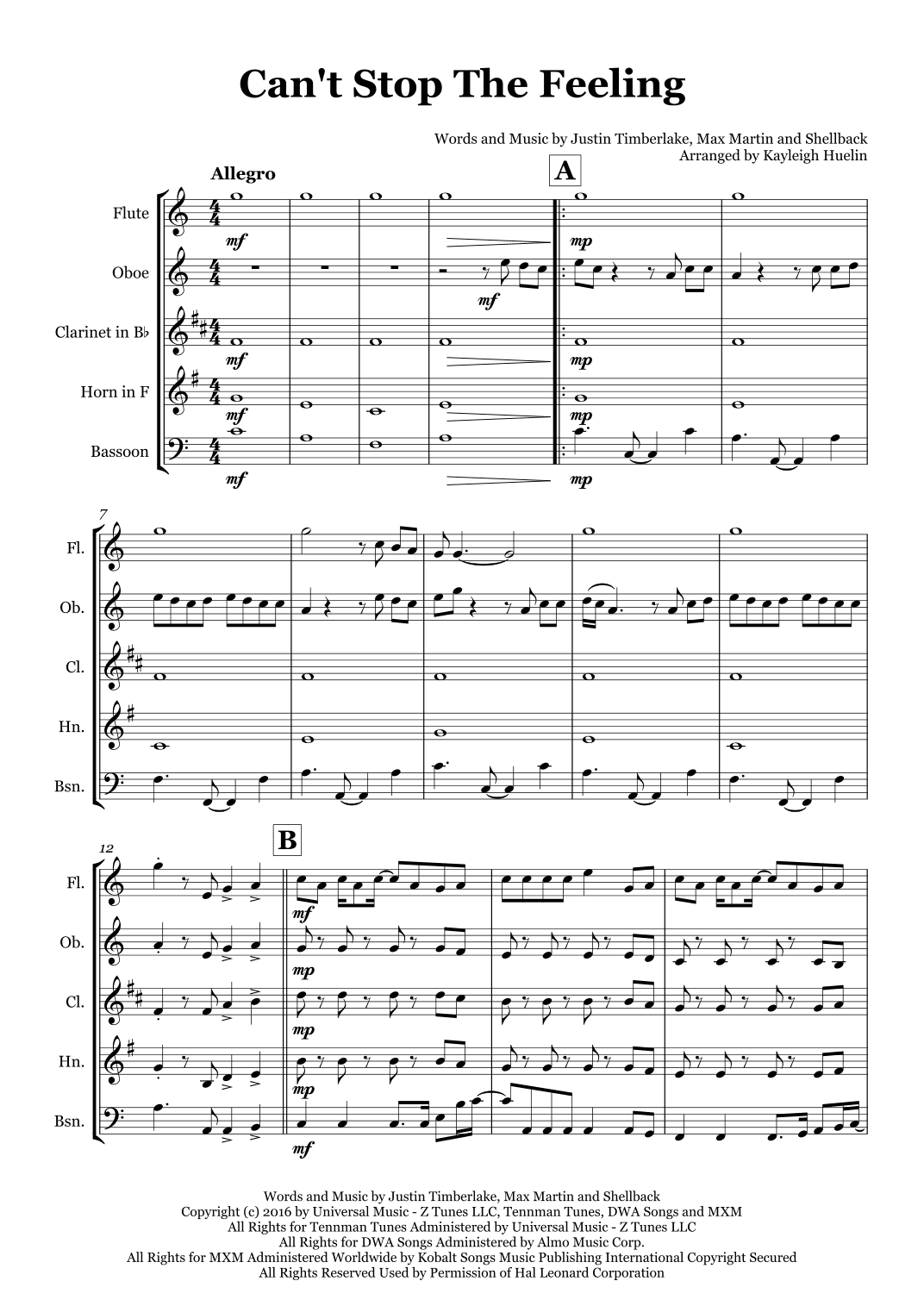 Can't Stop The Feeling! (arr. Kayleigh Huelin)