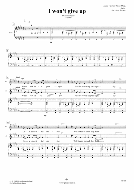 I Won't Give Up (arr. Jetse Bremer)