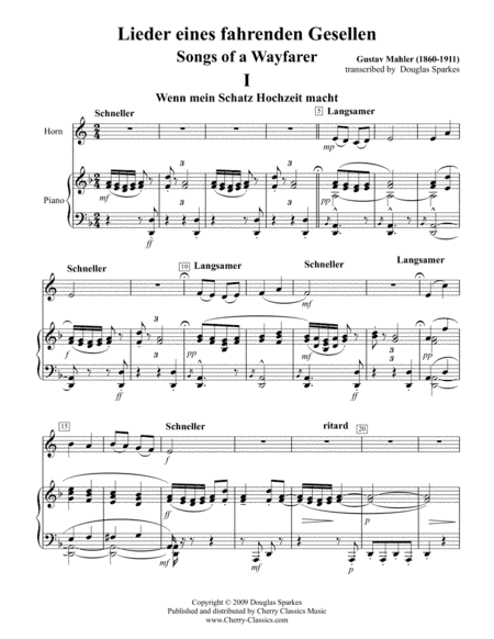 Songs of a Wayfarer for Horn in F & Piano (arr. Sparkes, Douglas)