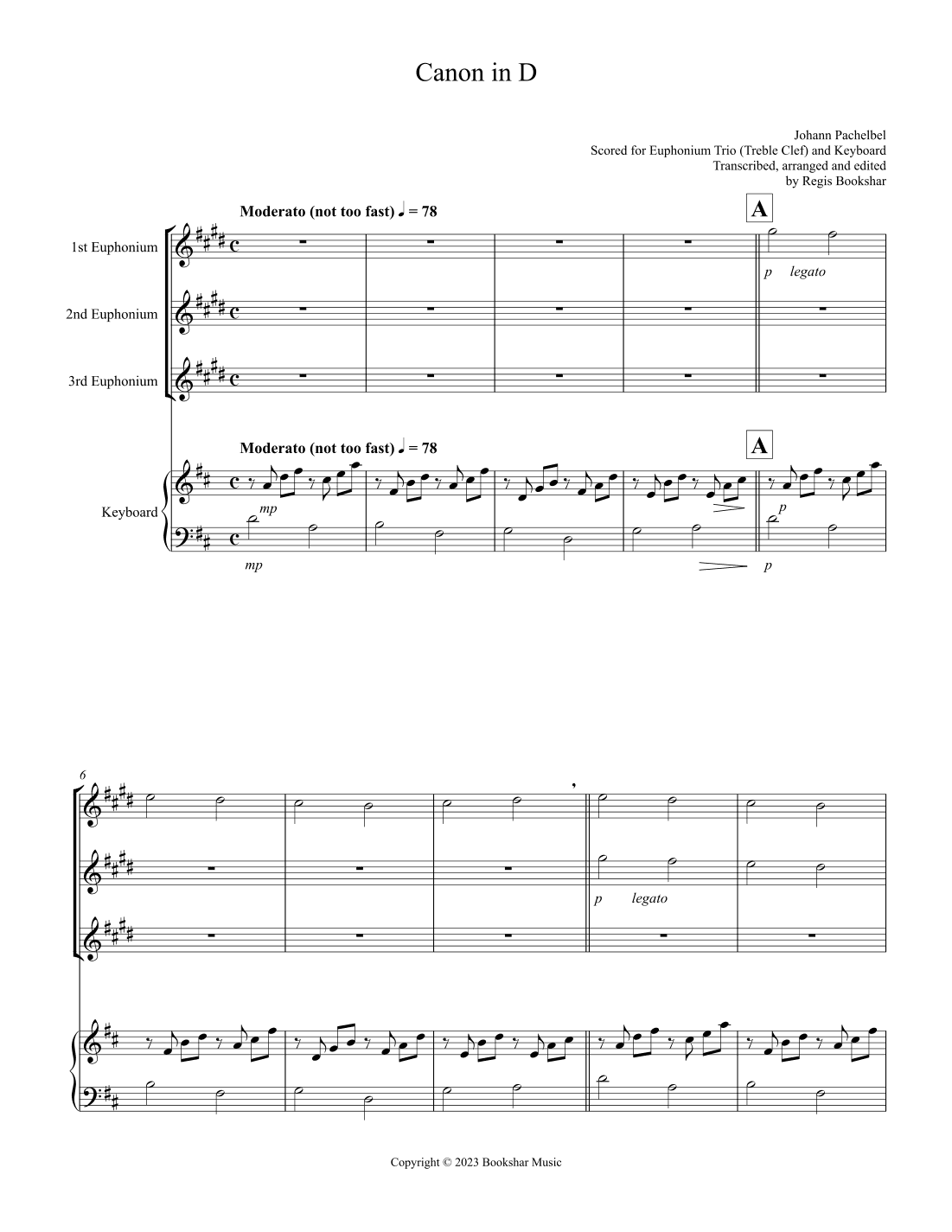 Canon in D (Pachelbel) (D) (Euphonium Trio - Treble Clef), Keyboard) (arr. Regis Bookshar)