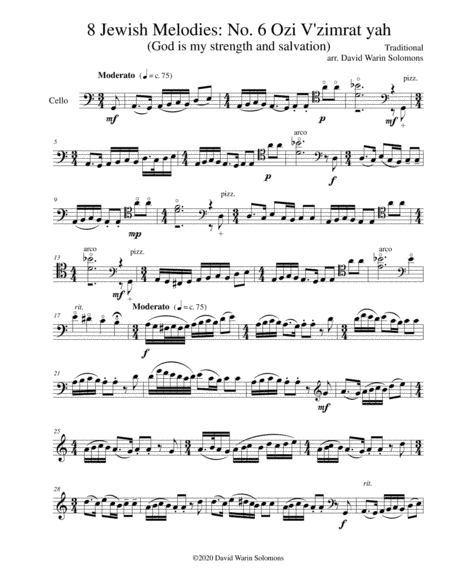 Variations on Ozi V'zimrat yah (God is my strength and salvation) for cello solo (arr. David Warin Solomons)