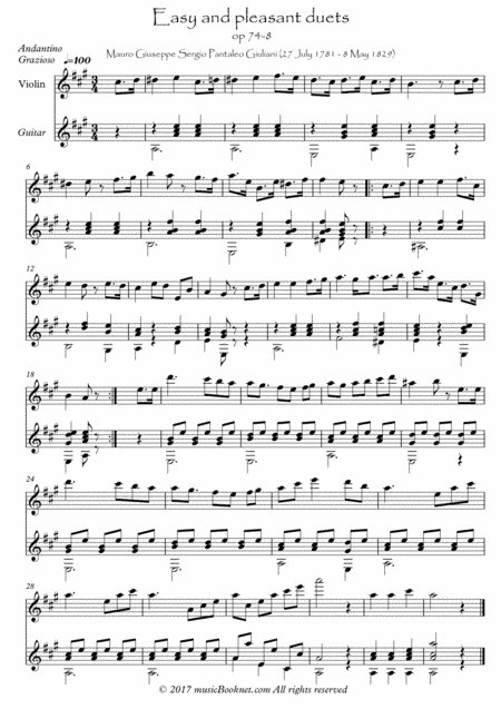 Easy Violin Guitar duets by Giuliani 74-8 (arr. PianoSheetNow)