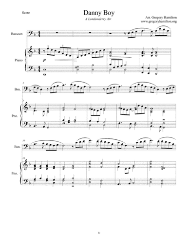 Danny Boy, a Londonderry Air, arranged for Bassoon and Piano (arr. Dr. Gregory Hamilton)