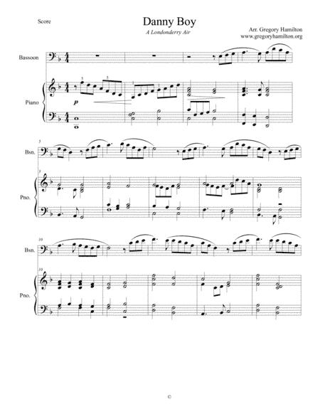 Danny Boy, a Londonderry Air, arranged for Bassoon and Piano (arr. Dr. Gregory Hamilton)