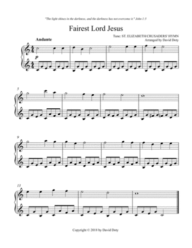 Fairest Lord Jesus for Easy Beginner Piano (arr. David Doty)