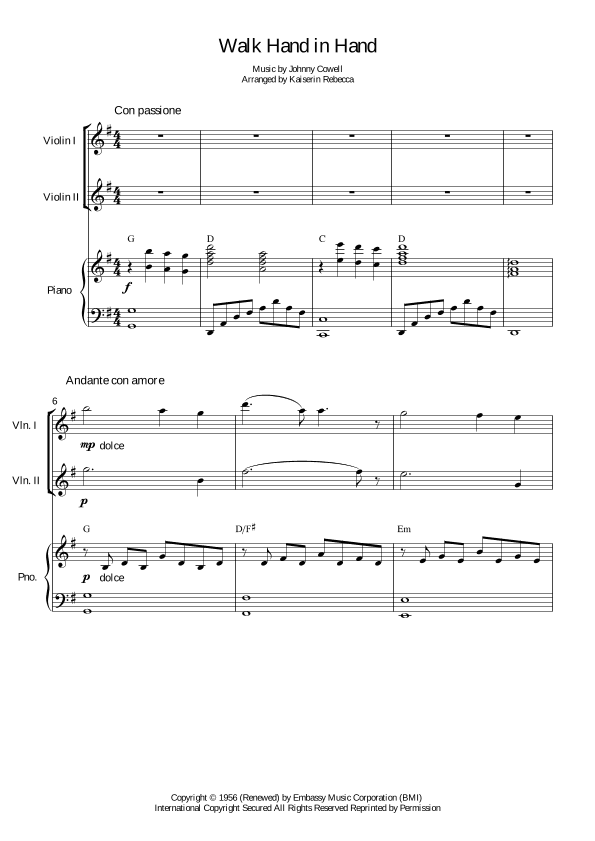 Walk Hand In Hand (arr. Kaiserin Rebecca)