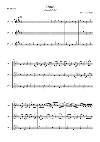 Canon - Johann Pachelbel (Wedding/Reduced Version) for Oboe Trio (arr. Fabio Britto)