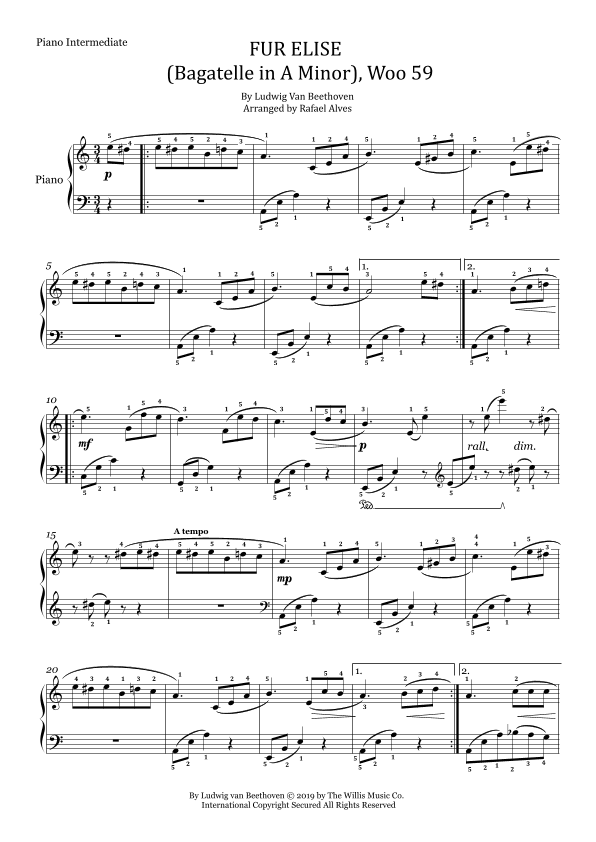 Fur Elise (bagatelle In A Minor), Woo 59 (arr. Rafael Alves)