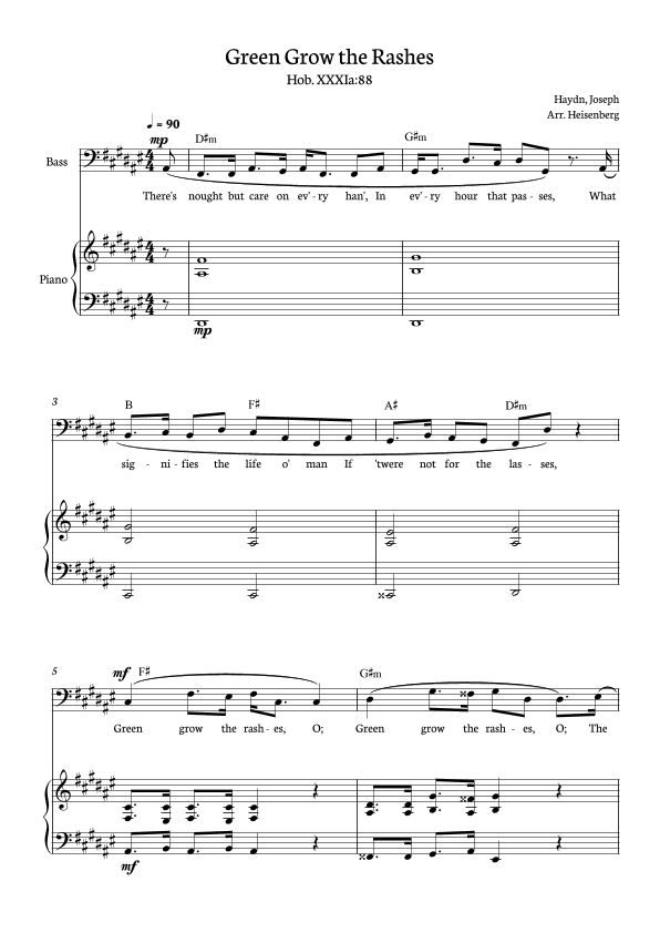 Joseph Haydn - Green Grow The Rashes for Bass with Piano and chords in D# minor. (arr. Heisenberg)