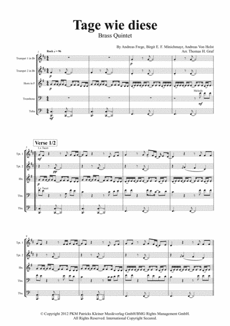 Tage Wie Diese (arr. Thomas Graf)