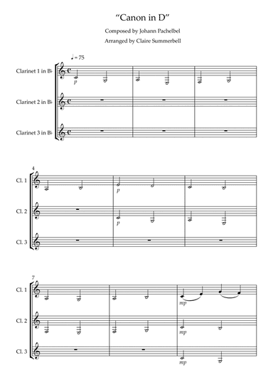 Canon in D - Easy Clarinet Trio (arr. Claire Summerbell)