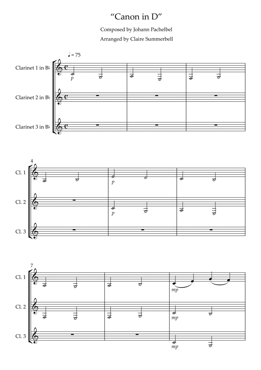 Canon in D - Easy Clarinet Trio (arr. Claire Summerbell)