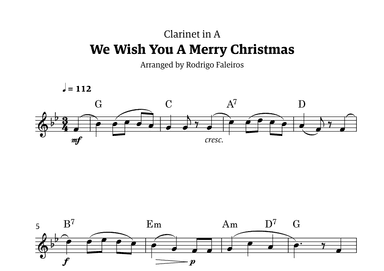 We Wish You a Merry Christmas (for solo clarinet in A) (arr. Rodrigo Faleiros)