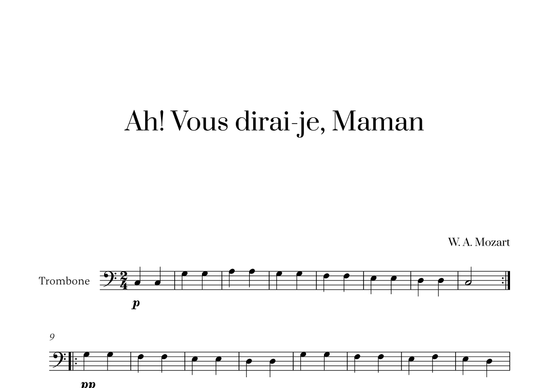 W. A. Mozart - Ah! Vous dirai-je, Maman for Trombone Solo (arr. Cadenza Editions)