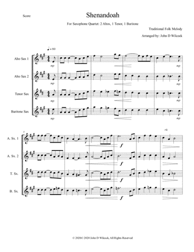 Shenandoah - For Saxophone Quartet (arr. John D Wilcock)