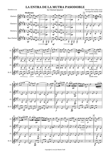 La Entra de la Mutra Pasodoble for Clarinet Quartet (arr. Martin Todd)