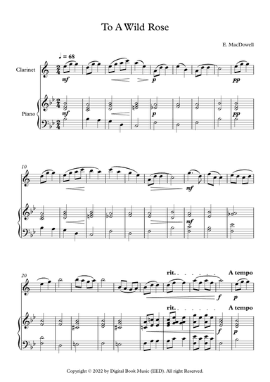 To A Wild Rose - Edward MacDowell (Clarinet + Piano) (arr. Digital Book Music)