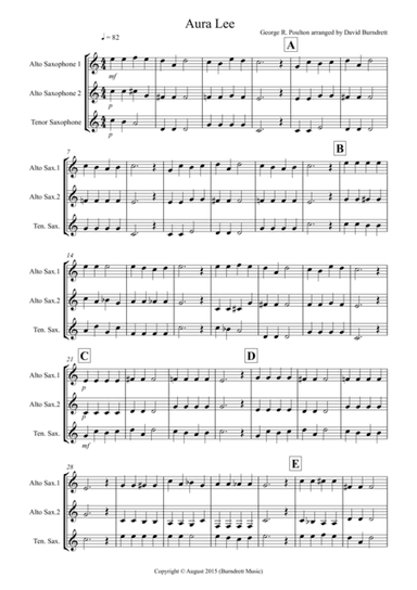 Aura Lee for Saxophone Trio (arr. David Burndrett)