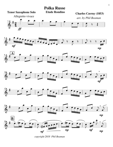 Polka Russe-Czerny-Tenor Saxophone Solo (arr. Phil Beaman)