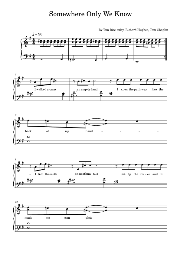 Somewhere Only We Know (arr. poon)