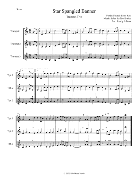 The Star Spangled Banner for Trumpet Trio (arr. Randy Adams)