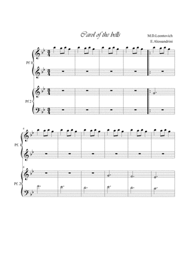 Carol of the bells. Piano 4 hands (arr. Ester Alessandrini)