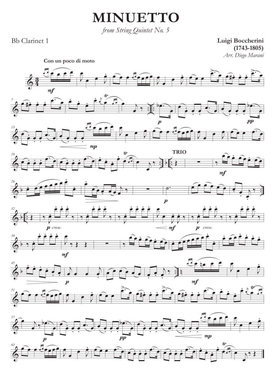 Boccherini's Minuet for Clarinet Quartet (arr. Diego Marani)