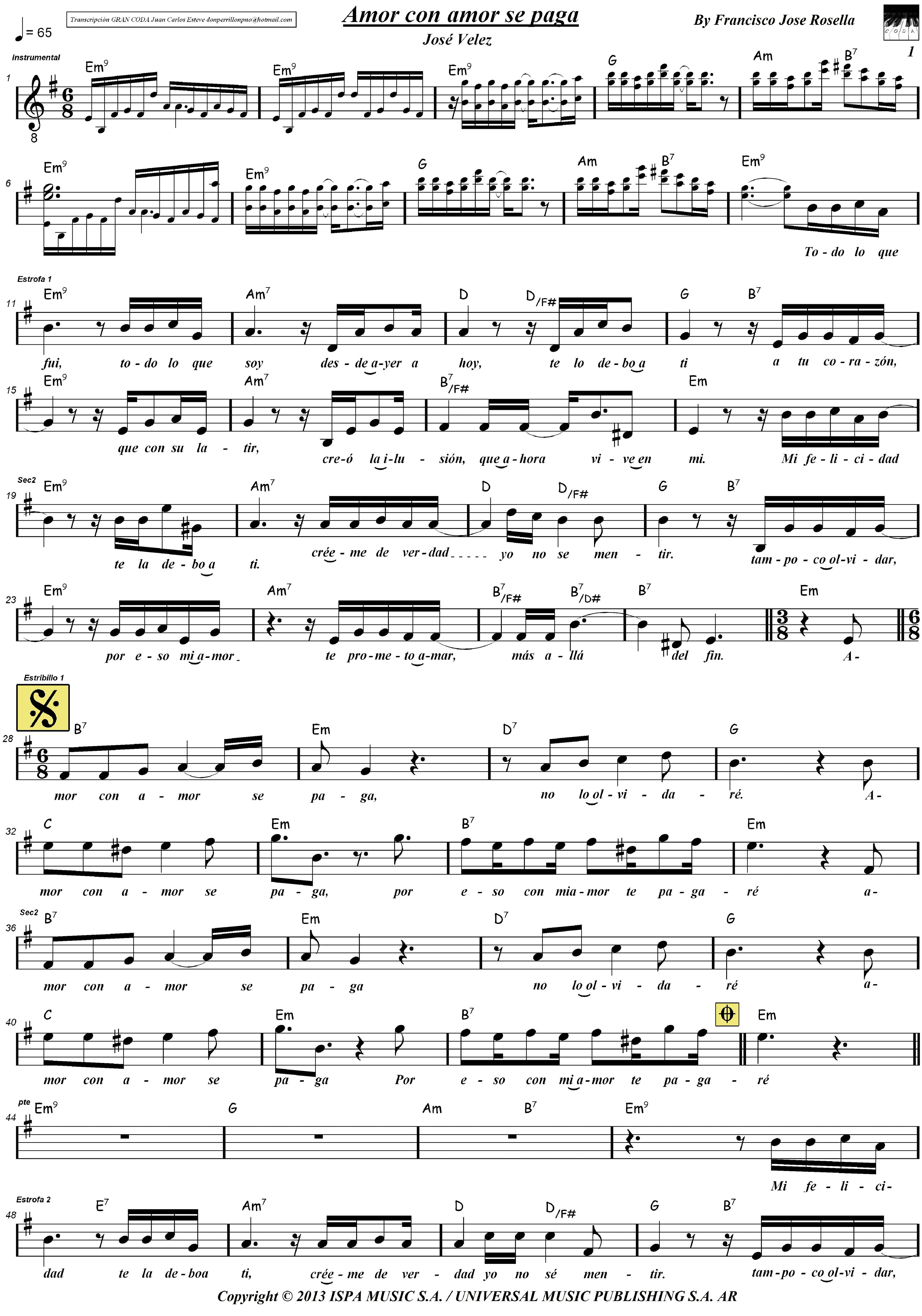 Amor Con Amor Se Paga (arr. juan carlos esteve / Gran Coda)