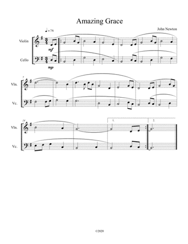 Amazing Grace (duet for violin and cello) (arr. B C Dockery)