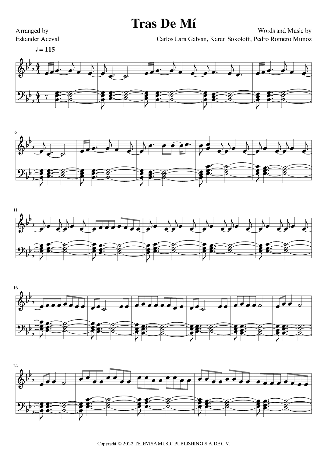 Tras De Mi (arr. Eskander Aceval)