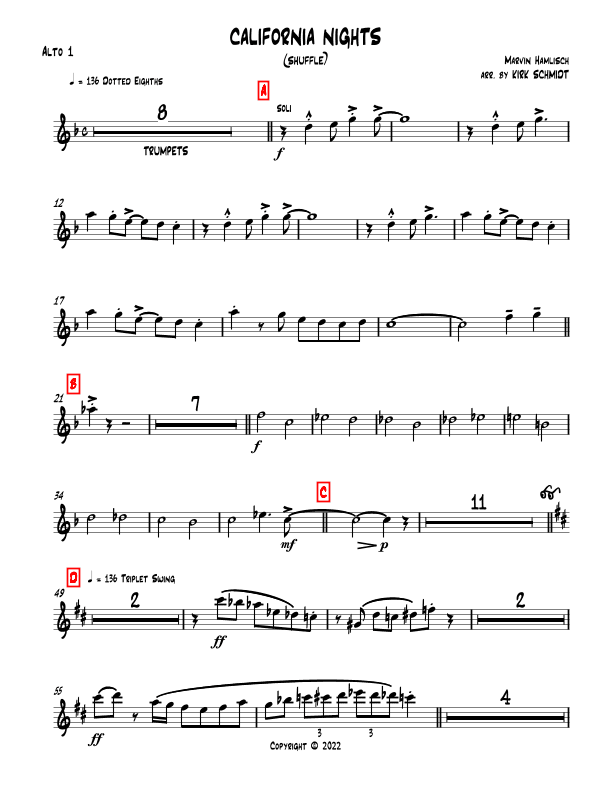 California Nights (arr. Kirk Schmidt)