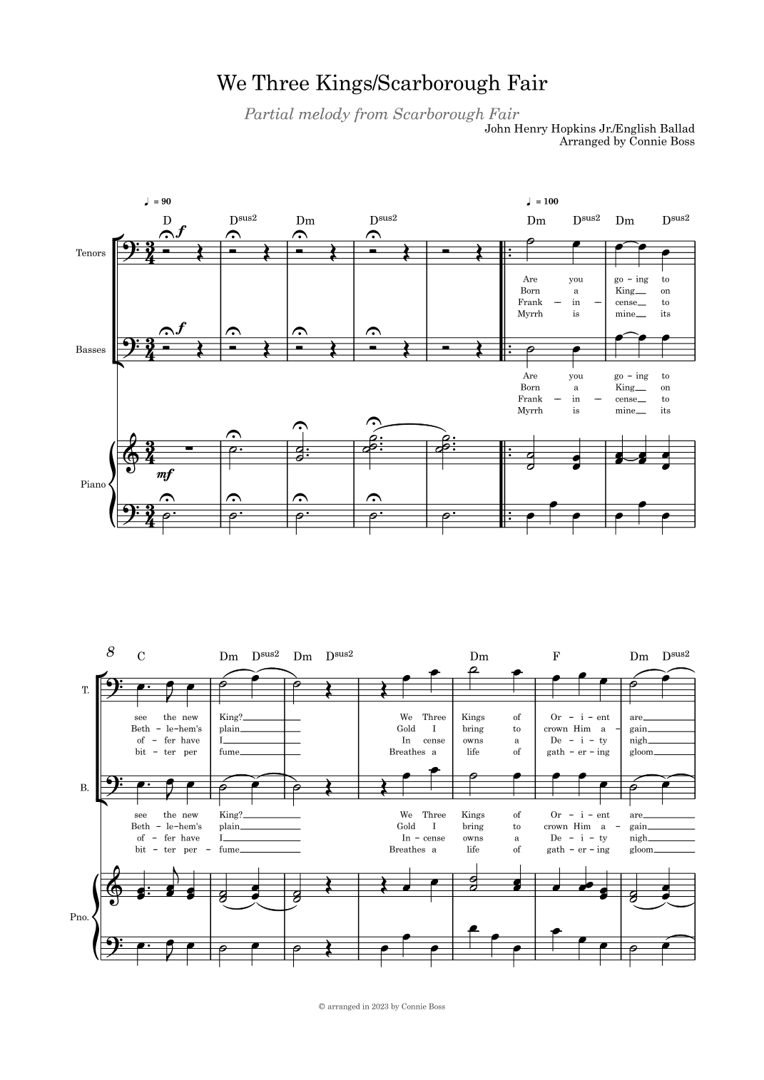 We Three Kings/Scarborough Fair combo TB duet and piano (arr. Connie Boss)