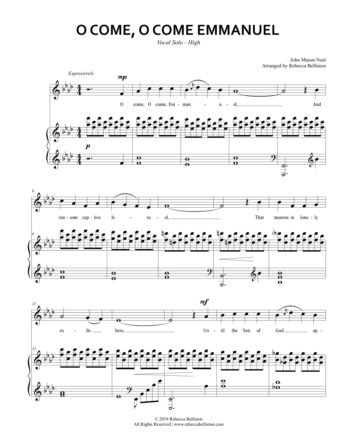 O Come, O Come, Emmanuel (Vocal Solo - High) (arr. Rebecca Belliston)