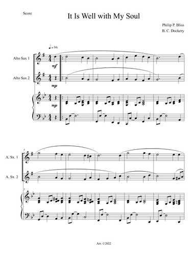 It Is Well with My Soul (Alto Sax Duet with Piano Accompaniment) (arr. B. C. Dockery)