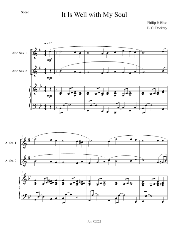 It Is Well with My Soul (Alto Sax Duet with Piano Accompaniment) (arr. B. C. Dockery)