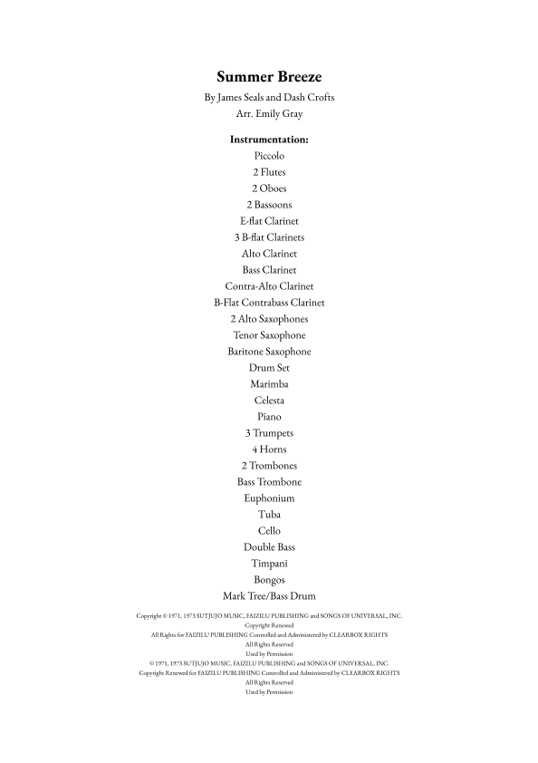 Summer Breeze (arr. Emily Gray)