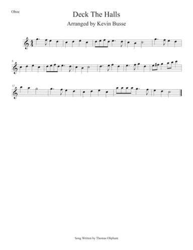 Deck The Halls (Easy key of C) Oboe (arr. Kevin Busse)