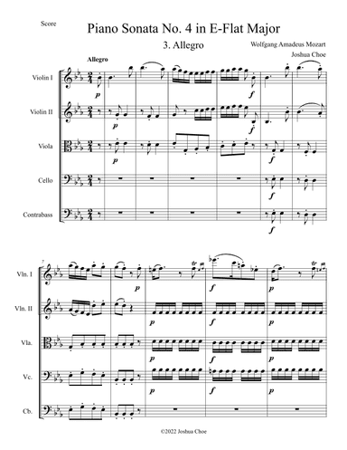 Piano Sonata No. 4 in E-Flat Major, Movement 3 (arr. Joshua Choe)